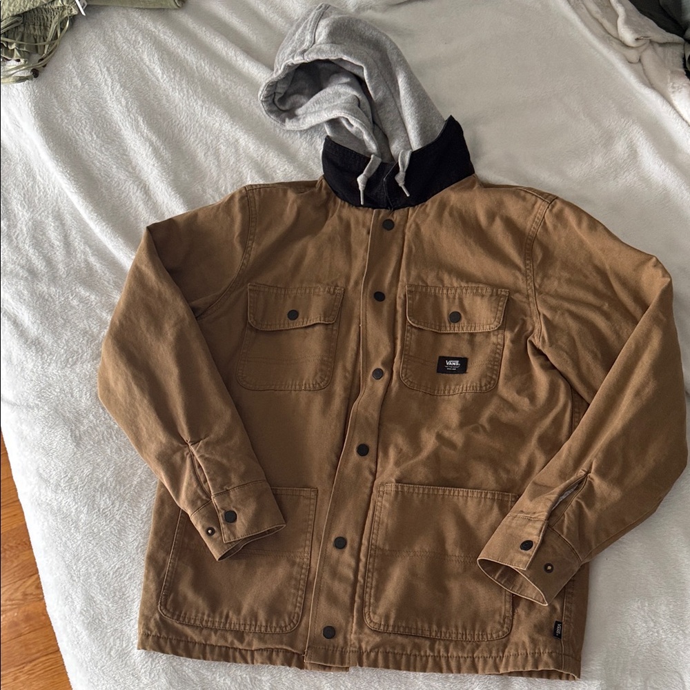 Vans Men's Tan Shirt Jacket with Gray Hood